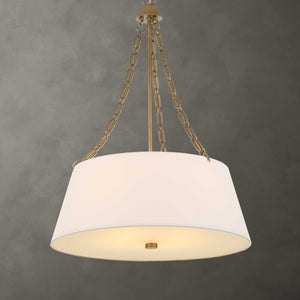 Uttermost Uttermost Andalucia White Linen Drum Pendant With Matte Brushed Gold Chain & Glass Diffuser — Elegant Ambient Lighting 21638