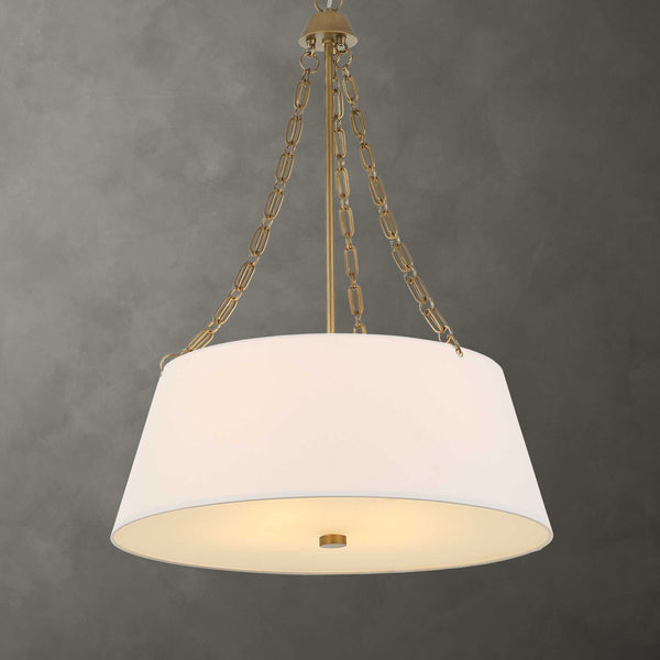 Uttermost Uttermost Andalucia White Linen Drum Pendant With Matte Brushed Gold Chain & Glass Diffuser — Elegant Ambient Lighting 21638