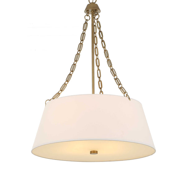 Uttermost Uttermost Andalucia White Linen Drum Pendant With Matte Brushed Gold Chain & Glass Diffuser — Elegant Ambient Lighting 21638