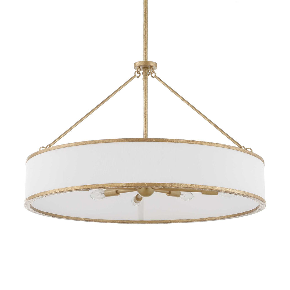 Uttermost Uttermost Algiers Drum Pendant Light, Textured Soft-Gold Frame With White Linen Shade, 8-Light Adjustable 21639
