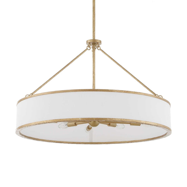 Uttermost Uttermost Algiers Drum Pendant Light, Textured Soft-Gold Frame With White Linen Shade, 8-Light Adjustable 21639