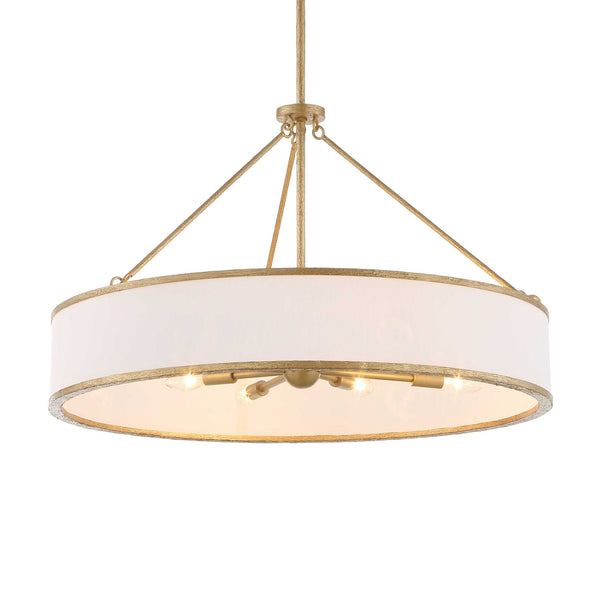 Uttermost Uttermost Algiers Drum Pendant Light, Textured Soft-Gold Frame With White Linen Shade, 8-Light Adjustable 21639