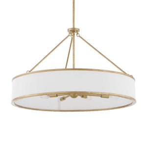Uttermost Uttermost Algiers Drum Pendant Light, Textured Soft-Gold Frame With White Linen Shade, 8-Light Adjustable 21639