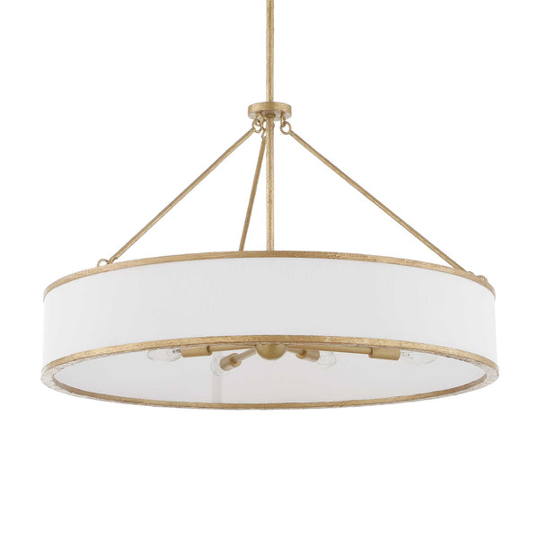 Uttermost Uttermost Algiers Drum Pendant Light, Textured Soft-Gold Frame With White Linen Shade, 8-Light Adjustable 21639