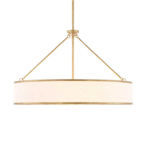 Uttermost Uttermost Algiers Drum Pendant Light, Textured Soft-Gold Frame With White Linen Shade, 8-Light Adjustable 21639