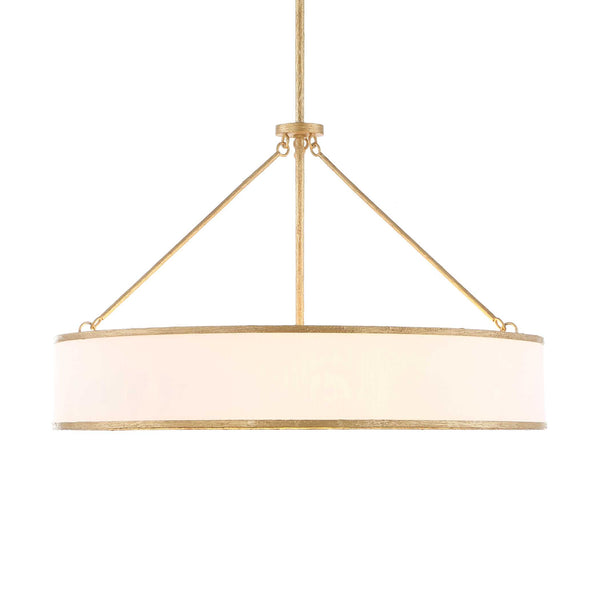 Uttermost Uttermost Algiers Drum Pendant Light, Textured Soft-Gold Frame With White Linen Shade, 8-Light Adjustable 21639