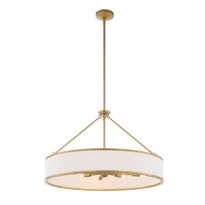 Uttermost Uttermost Algiers Drum Pendant Light, Textured Soft-Gold Frame With White Linen Shade, 8-Light Adjustable 21639