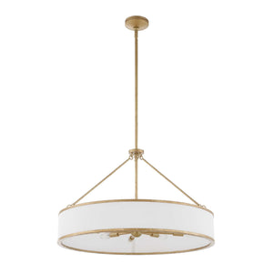 Uttermost Uttermost Algiers Drum Pendant Light, Textured Soft-Gold Frame With White Linen Shade, 8-Light Adjustable 21639