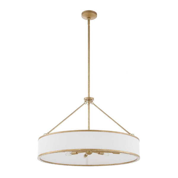 Uttermost Uttermost Algiers Drum Pendant Light, Textured Soft-Gold Frame With White Linen Shade, 8-Light Adjustable 21639