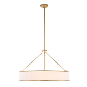 Uttermost Uttermost Algiers Drum Pendant Light, Textured Soft-Gold Frame With White Linen Shade, 8-Light Adjustable 21639