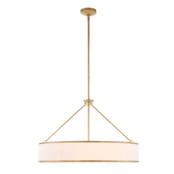 Uttermost Uttermost Algiers Drum Pendant Light, Textured Soft-Gold Frame With White Linen Shade, 8-Light Adjustable 21639