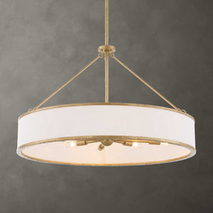 Uttermost Uttermost Algiers Drum Pendant Light, Textured Soft-Gold Frame With White Linen Shade, 8-Light Adjustable 21639