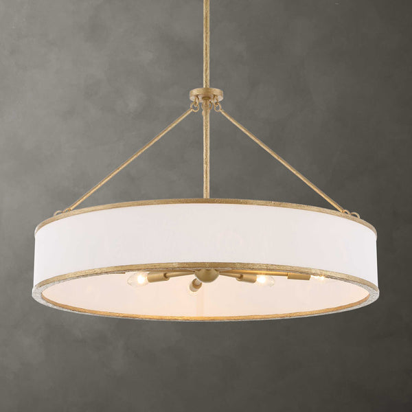Uttermost Uttermost Algiers Drum Pendant Light, Textured Soft-Gold Frame With White Linen Shade, 8-Light Adjustable 21639