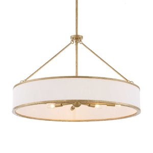 Uttermost Uttermost Algiers Drum Pendant Light, Textured Soft-Gold Frame With White Linen Shade, 8-Light Adjustable 21639