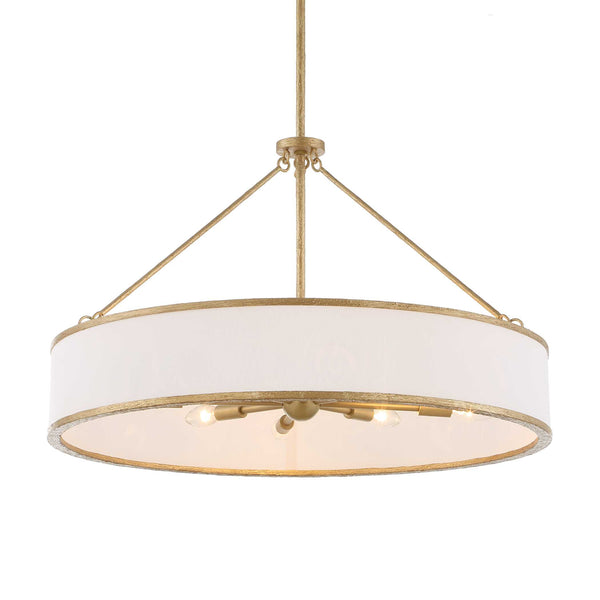 Uttermost Uttermost Algiers Drum Pendant Light, Textured Soft-Gold Frame With White Linen Shade, 8-Light Adjustable 21639