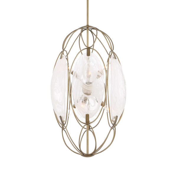Uttermost Uttermost Valencia Elongated 6-Light Pendant With Swirled Glass Panels & Soft Gold Finish, Adjustable 21641
