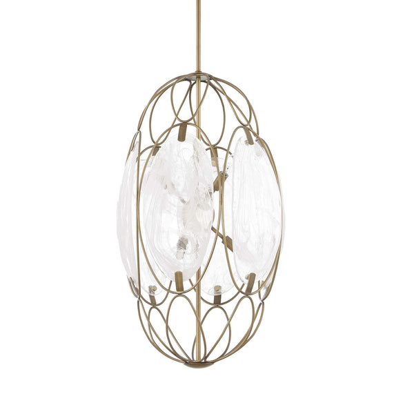 Uttermost Uttermost Valencia Elongated 6-Light Pendant With Swirled Glass Panels & Soft Gold Finish, Adjustable 21641