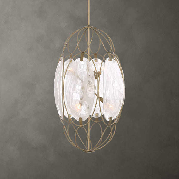Uttermost Uttermost Valencia Elongated 6-Light Pendant With Swirled Glass Panels & Soft Gold Finish, Adjustable 21641