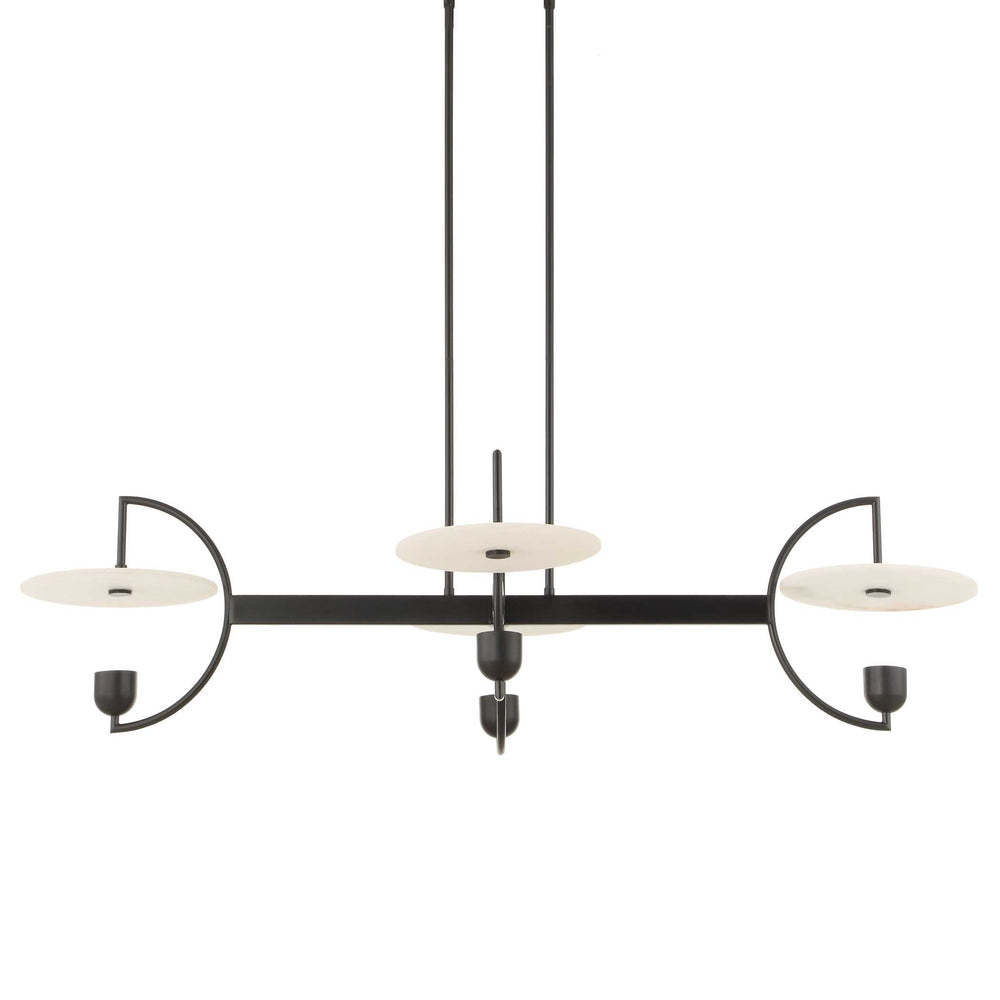 Uttermost Uttermost Matte Black Kyoto Linear Led Chandelier With Alabaster Disks, 2774 Lumens, 3000K Warm 21401
