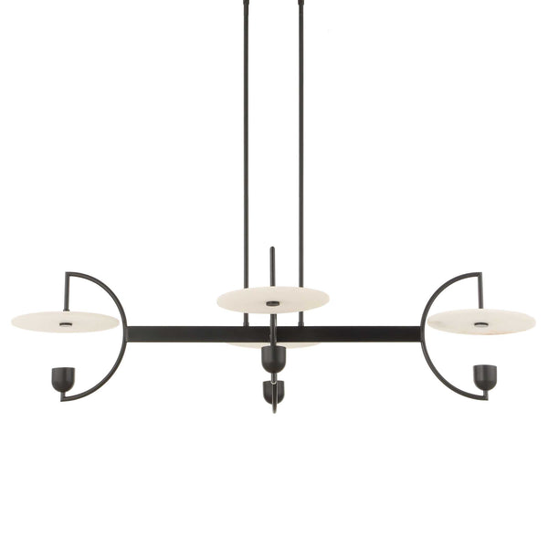 Uttermost Uttermost Matte Black Kyoto Linear Led Chandelier With Alabaster Disks, 2774 Lumens, 3000K Warm 21401