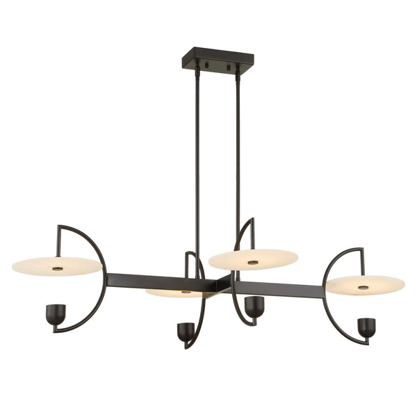 Uttermost Uttermost Matte Black Kyoto Linear Led Chandelier With Alabaster Disks, 2774 Lumens, 3000K Warm 21401