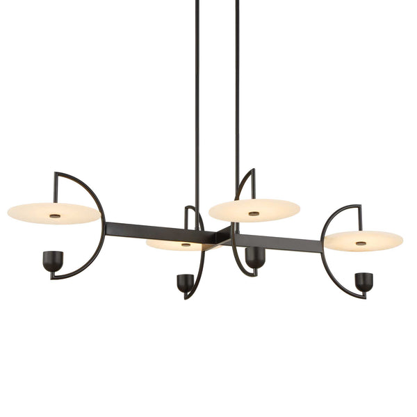 Uttermost Uttermost Matte Black Kyoto Linear Led Chandelier With Alabaster Disks, 2774 Lumens, 3000K Warm 21401