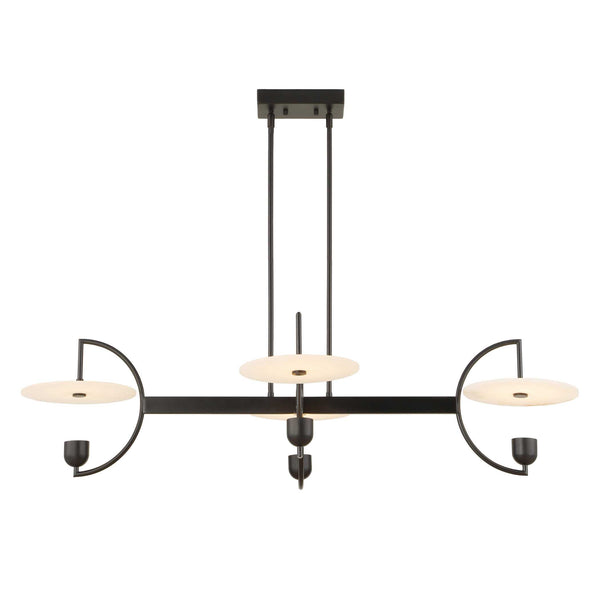 Uttermost Uttermost Matte Black Kyoto Linear Led Chandelier With Alabaster Disks, 2774 Lumens, 3000K Warm 21401