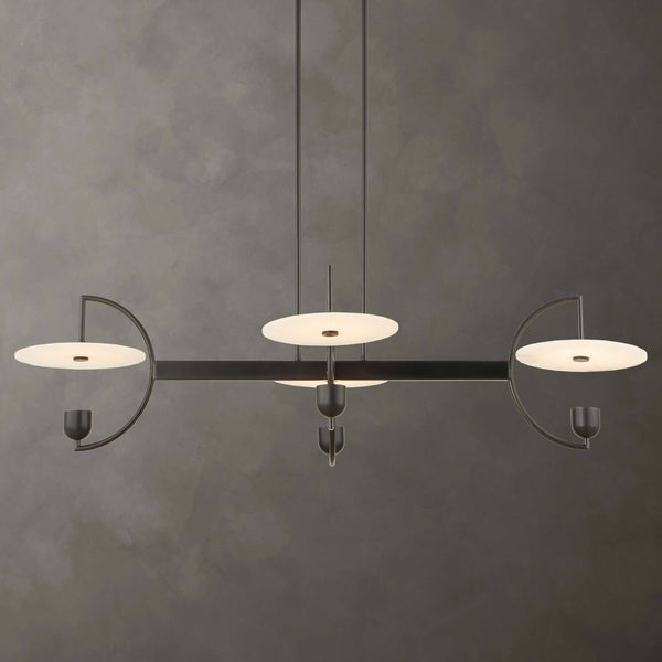 Uttermost Uttermost Matte Black Kyoto Linear Led Chandelier With Alabaster Disks, 2774 Lumens, 3000K Warm 21401
