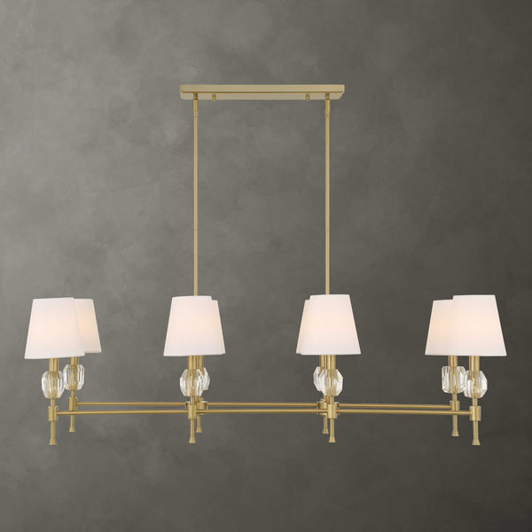 Uttermost Uttermost Arques Linear 8-Light Chandelier In Warm Natural Brass With Clear Crystal Accents & Shades 21402