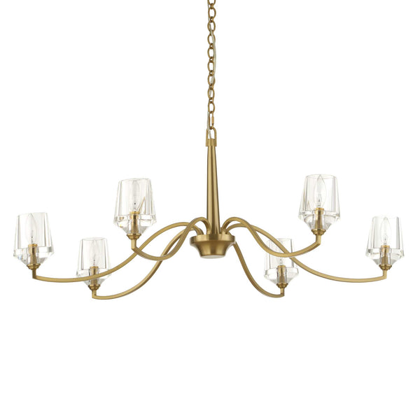 Uttermost Uttermost Barcelona 6-Light Natural Brass Chandelier With Oversized Crystal Shades, Modern Focal Piece 21404