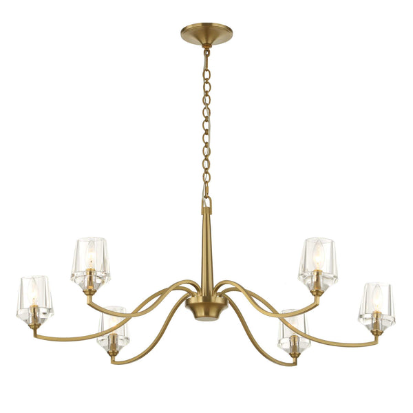 Uttermost Uttermost Barcelona 6-Light Natural Brass Chandelier With Oversized Crystal Shades, Modern Focal Piece 21404