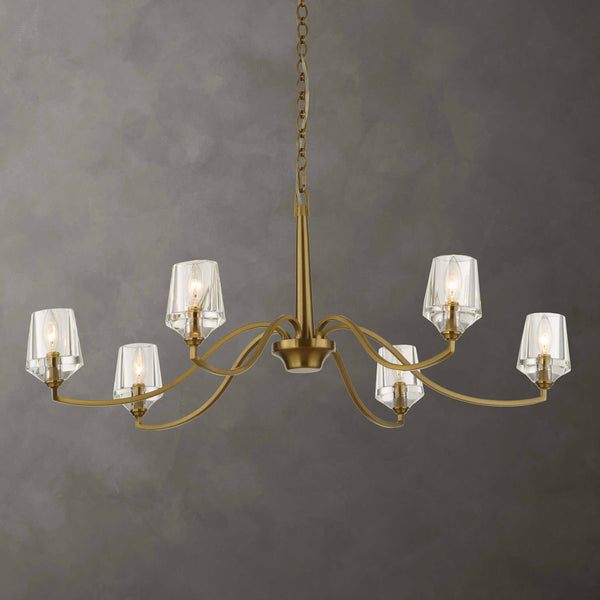 Uttermost Uttermost Barcelona 6-Light Natural Brass Chandelier With Oversized Crystal Shades, Modern Focal Piece 21404