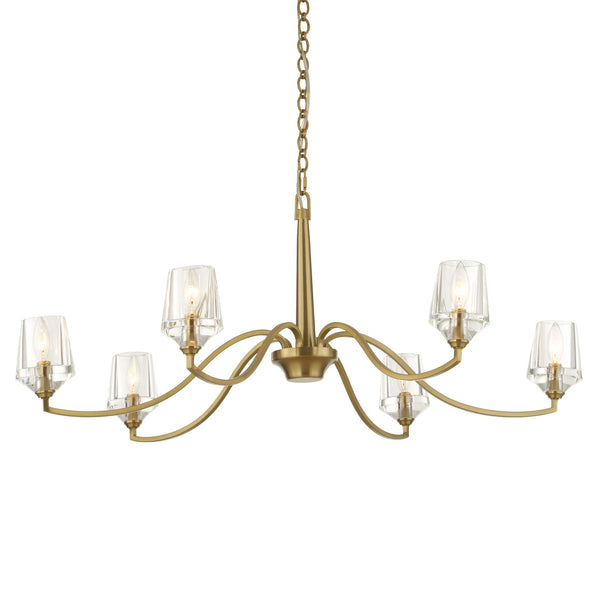 Uttermost Uttermost Barcelona 6-Light Natural Brass Chandelier With Oversized Crystal Shades, Modern Focal Piece 21404