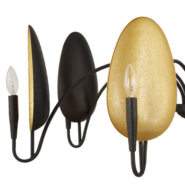 Uttermost Uttermost Warwick Oversized 6-Light Matte Black Chandelier With Matte Gold Shades, Adjustable Height 21405