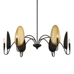 Uttermost Uttermost Warwick Oversized 6-Light Matte Black Chandelier With Matte Gold Shades, Adjustable Height 21405
