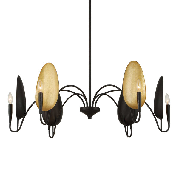 Uttermost Uttermost Warwick Oversized 6-Light Matte Black Chandelier With Matte Gold Shades, Adjustable Height 21405