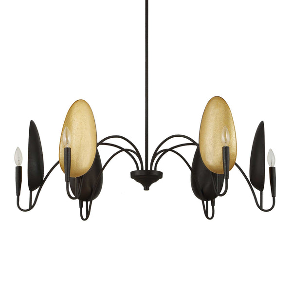 Uttermost Uttermost Warwick Oversized 6-Light Matte Black Chandelier With Matte Gold Shades, Adjustable Height 21405