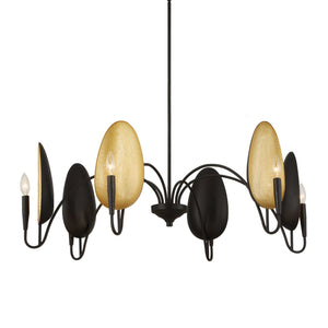 Uttermost Uttermost Warwick Oversized 6-Light Matte Black Chandelier With Matte Gold Shades, Adjustable Height 21405