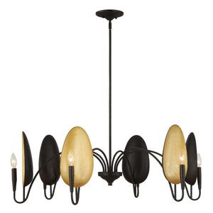 Uttermost Uttermost Warwick Oversized 6-Light Matte Black Chandelier With Matte Gold Shades, Adjustable Height 21405