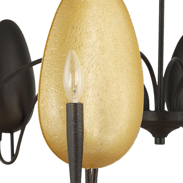 Uttermost Uttermost Warwick Oversized 6-Light Matte Black Chandelier With Matte Gold Shades, Adjustable Height 21405