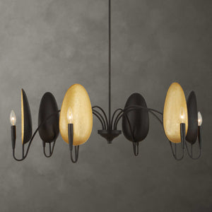 Uttermost Uttermost Warwick Oversized 6-Light Matte Black Chandelier With Matte Gold Shades, Adjustable Height 21405