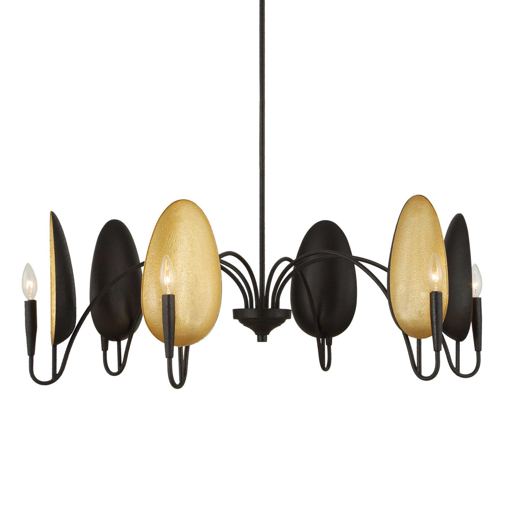 Uttermost Uttermost Warwick Oversized 6-Light Matte Black Chandelier With Matte Gold Shades, Adjustable Height 21405