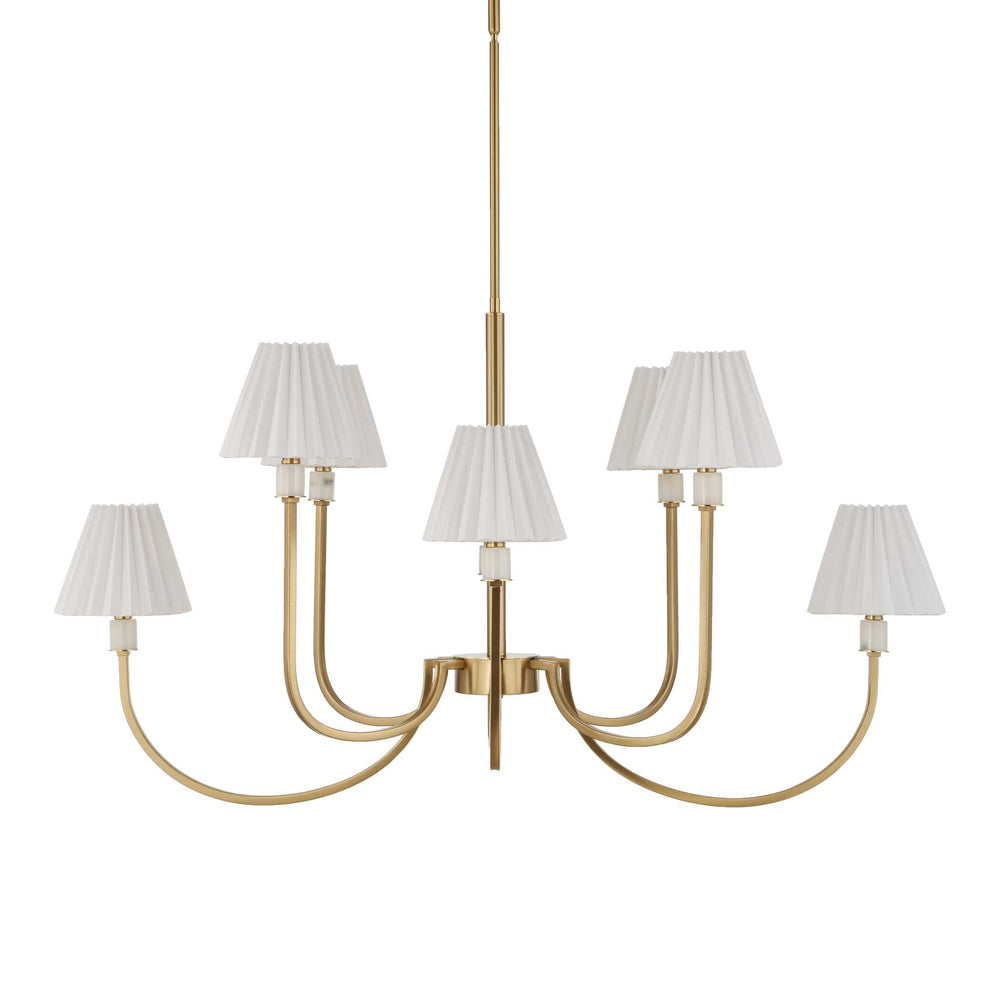 Uttermost Uttermost Poppins Oval 8-Light Brass Chandelier With Alabaster Accents, Pleated Shades & Adjustable Drop 21406