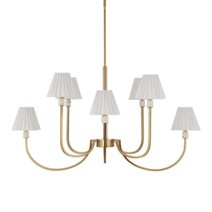Uttermost Uttermost Poppins Oval 8-Light Brass Chandelier With Alabaster Accents, Pleated Shades & Adjustable Drop 21406