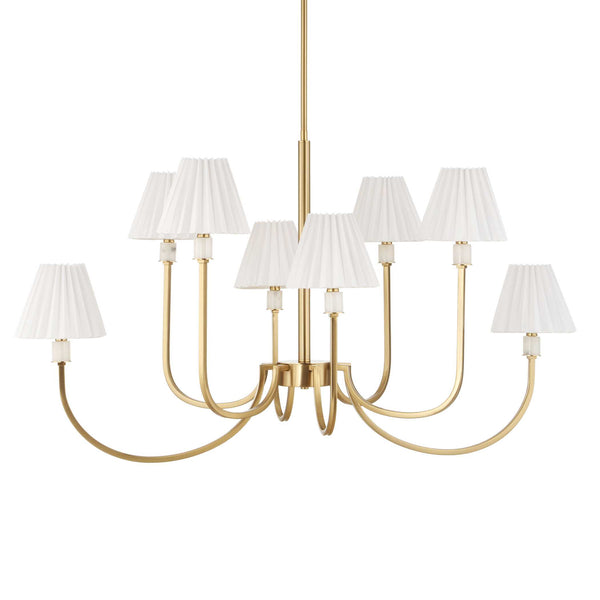 Uttermost Uttermost Poppins Oval 8-Light Brass Chandelier With Alabaster Accents, Pleated Shades & Adjustable Drop 21406