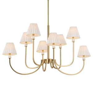Uttermost Uttermost Poppins Oval 8-Light Brass Chandelier With Alabaster Accents, Pleated Shades & Adjustable Drop 21406