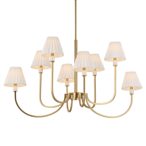 Uttermost Uttermost Poppins Oval 8-Light Brass Chandelier With Alabaster Accents, Pleated Shades & Adjustable Drop 21406