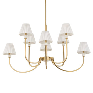 Uttermost Uttermost Poppins Oval 8-Light Brass Chandelier With Alabaster Accents, Pleated Shades & Adjustable Drop 21406