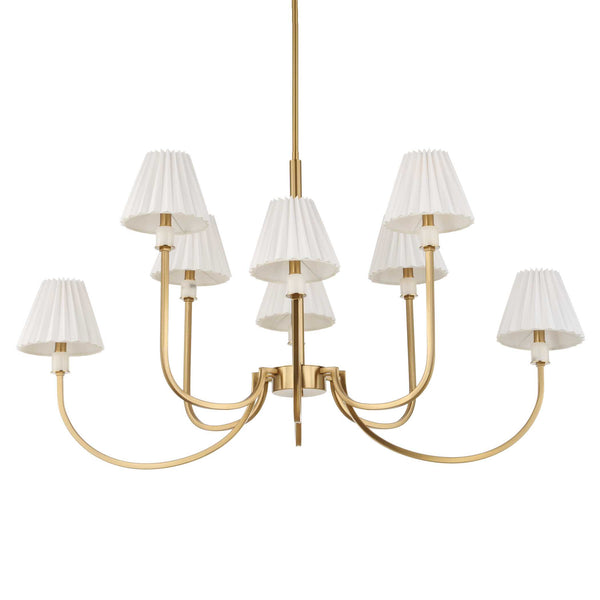 Uttermost Uttermost Poppins Oval 8-Light Brass Chandelier With Alabaster Accents, Pleated Shades & Adjustable Drop 21406