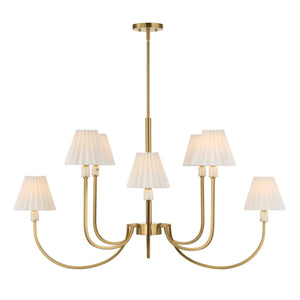 Uttermost Uttermost Poppins Oval 8-Light Brass Chandelier With Alabaster Accents, Pleated Shades & Adjustable Drop 21406